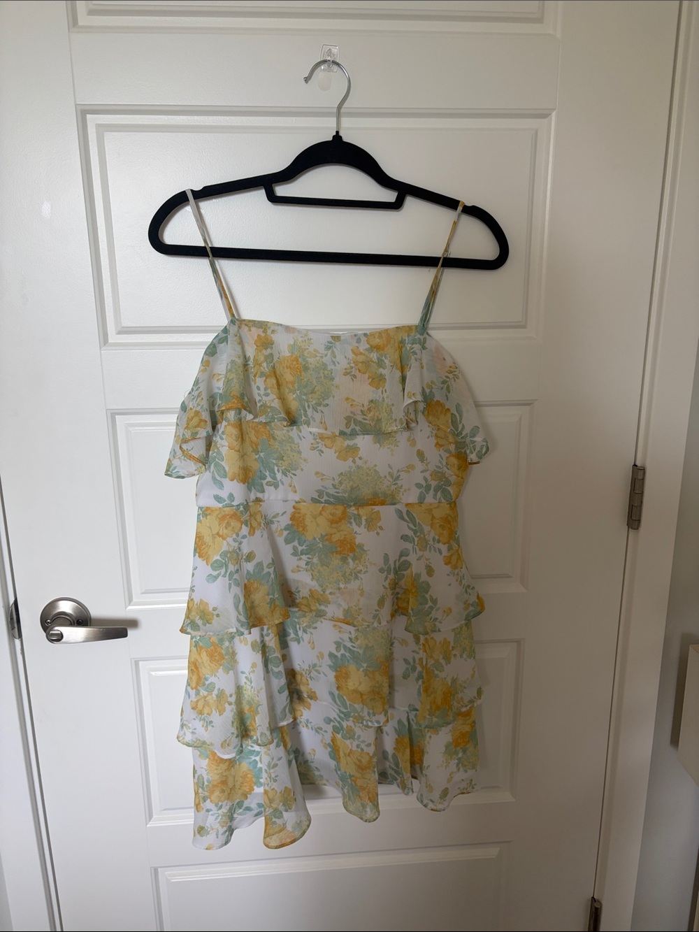 Altar'd State Floral Ruffle Mini Dress in Yellow and Green on White